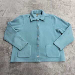 LL Bean Fleece Jacket Womens Large Blue Button Sherpa Lined Pockets Cabincore